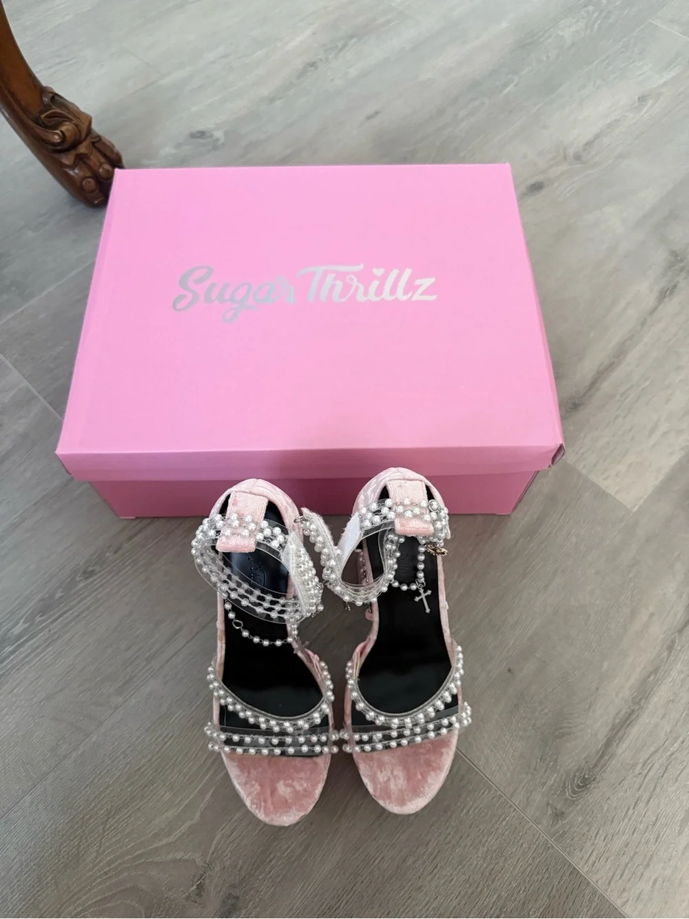Crystal-Embellished Pink Velvet Platform Heels - Women